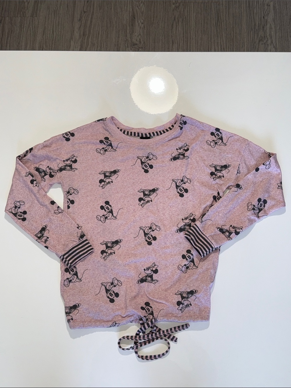 Disney Pink Mickey Mouse Allover Print Sweatshirt with Striped Cuffs